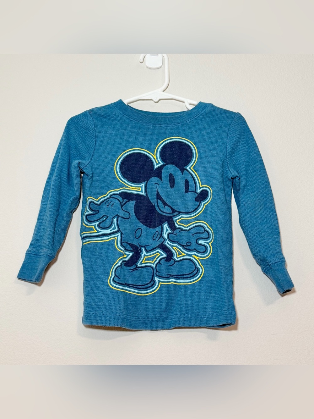 Disney Mickey Mouse Shirt Long Sleeve Waffle Thermal Graphic Blue Toddler 24M